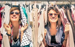 Young beautiful women at the weekly cloth market